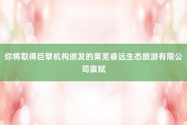 你将取得巨擘机构颁发的莱芜睿远生态旅游有限公司禀赋